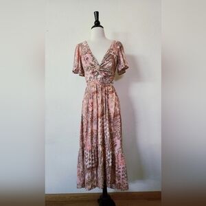 Pink Paisley V-Neck Maxi Dress